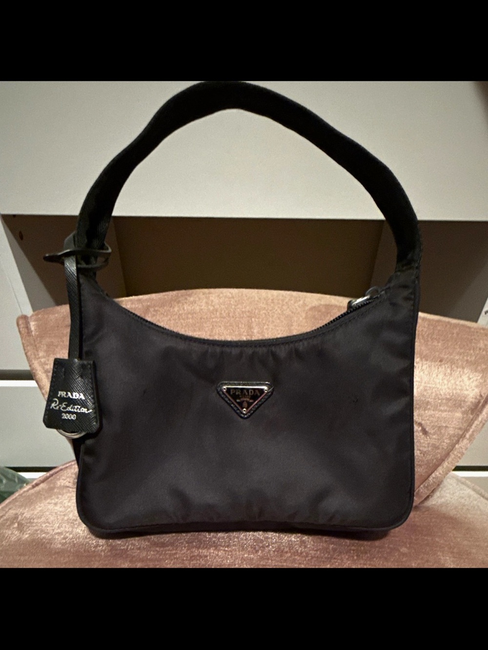 Prada Black Nylon Shoulder Bag with Triangle Logo